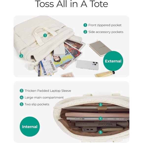 ✨ Bagsmart Fluffy Handle Bags women White Plush Tote Zipper Winter Cute Handbag - Picture 3 of 6